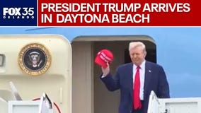 President Donald Trump arrives for Daytona 50