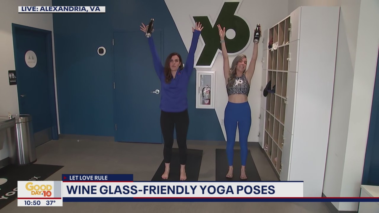Wine glass friendly yoga poses for Valentine's Day