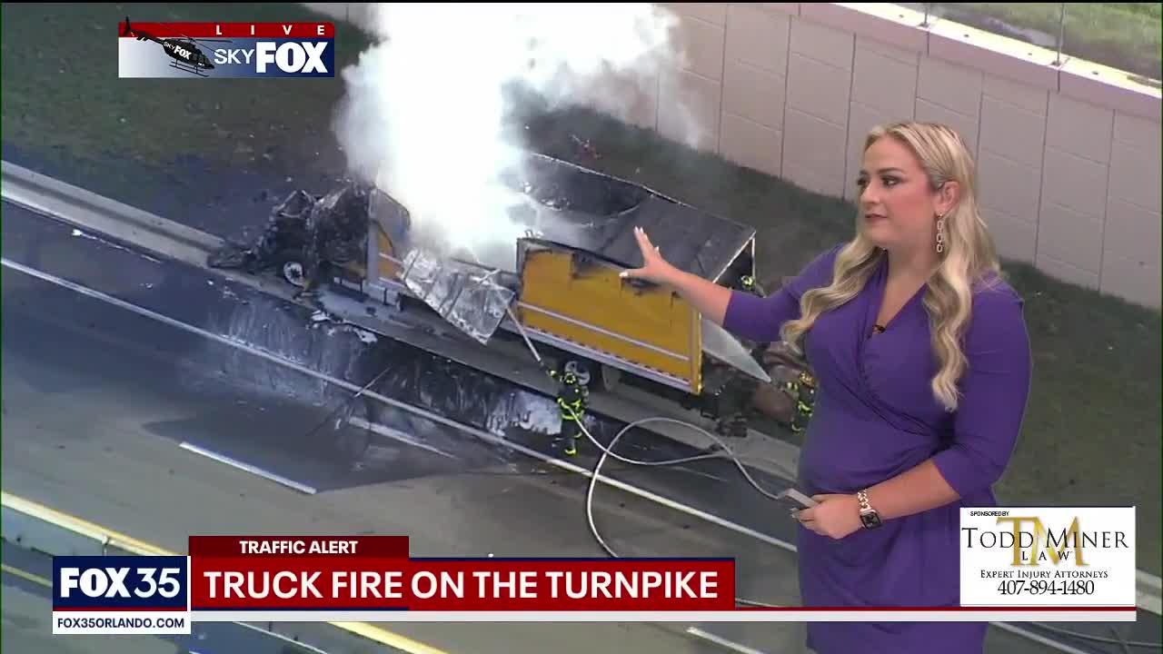 Truck fire on the turnpike near Clermont