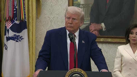 President Trump answers questions in the Oval Office