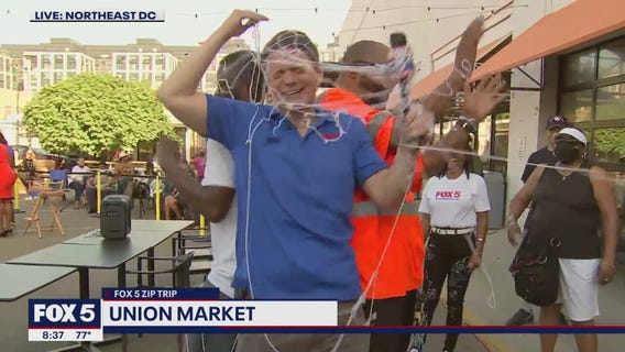 FOX 5 Zip Trip Union Market: A silly string blast for Tucker!