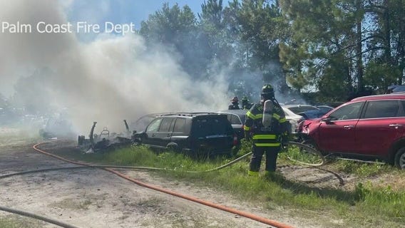 Bunnell junkyard cars catch fire