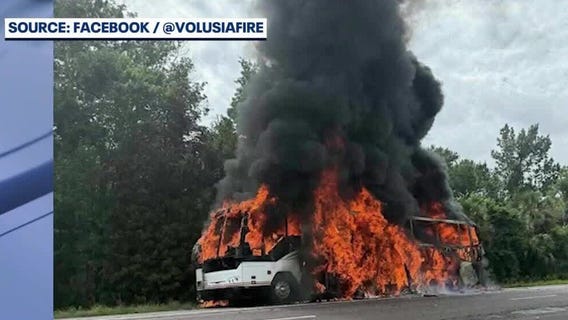 Bus erupts in flames on I-95 in Volusia County
