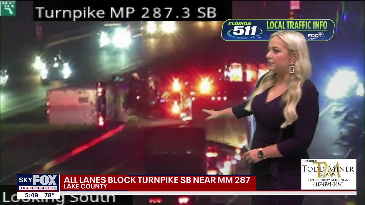 All lanes blocked on southbound turnpike in Lake County