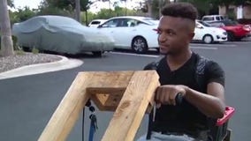 College student shows off wooden motorcycle he built