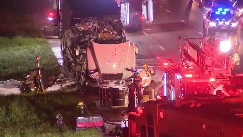 Semi-truck catches fire on I-4 in Seminole County | FOX 35 Orlando