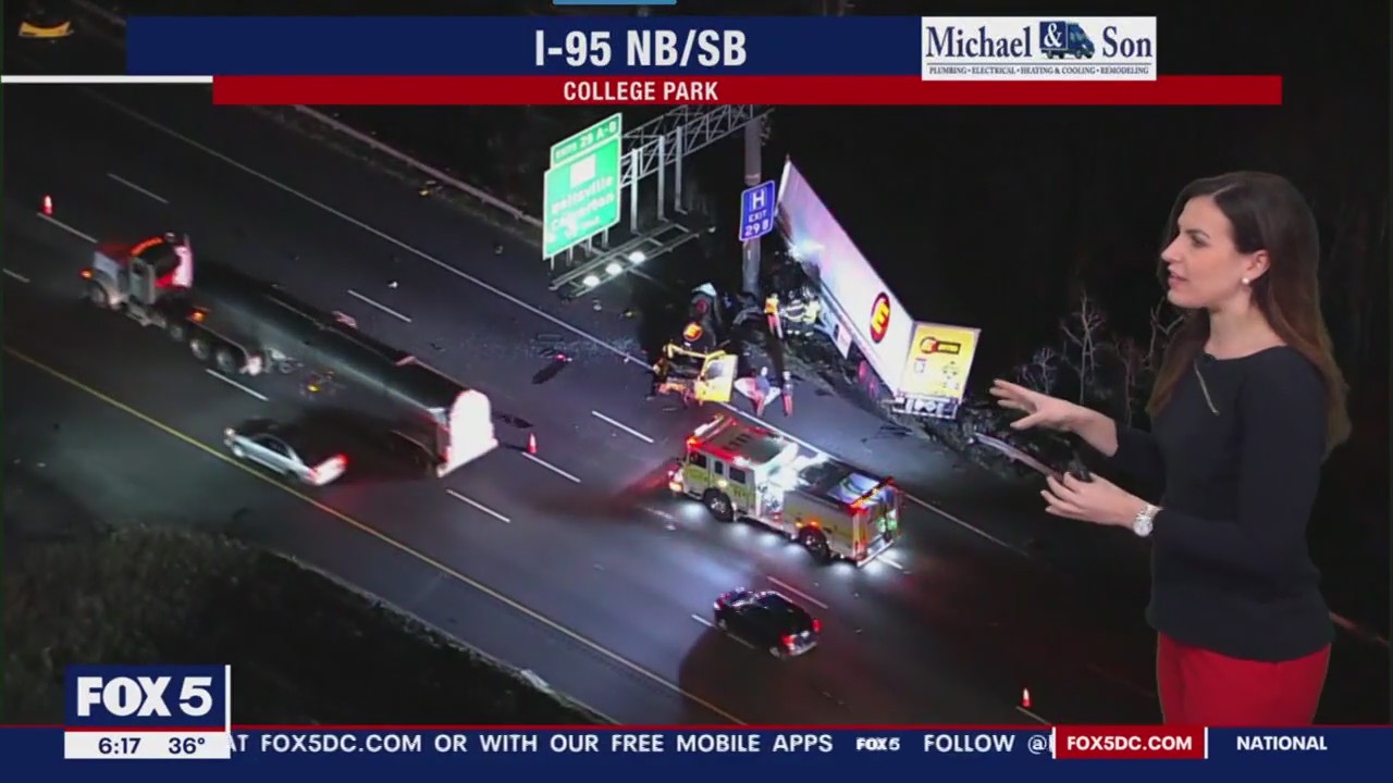 Tractor-trailer crash causes delays in College Park | FOX 5 DC