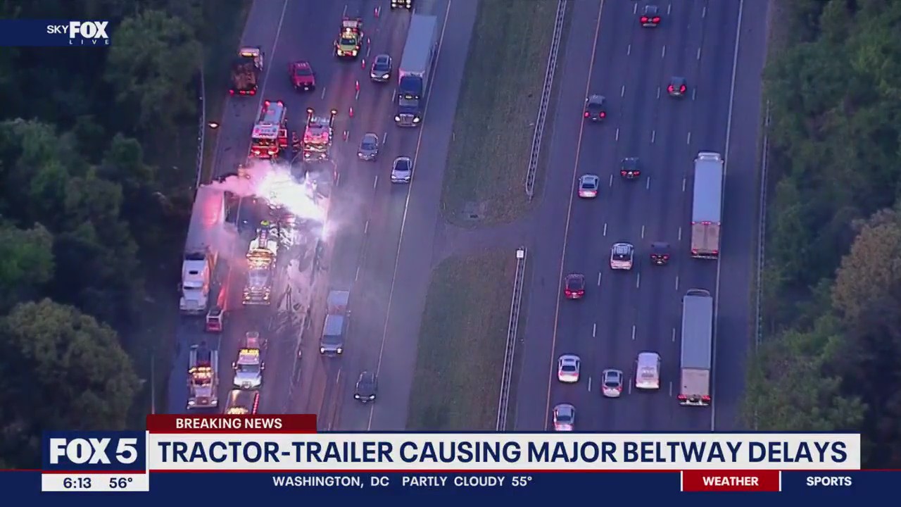 Tractor-trailer fire causes major delays on DC beltway | FOX 5 DC