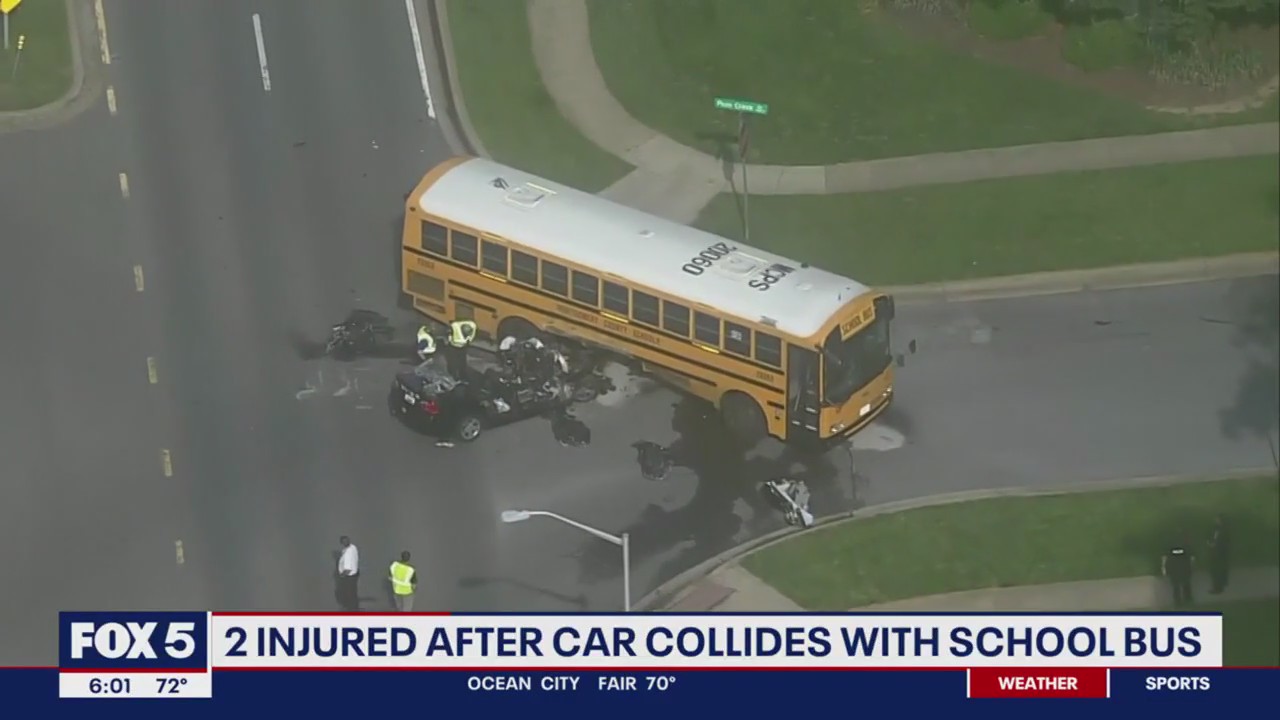 2 kids injured after car collides with school bus | FOX 5 DC