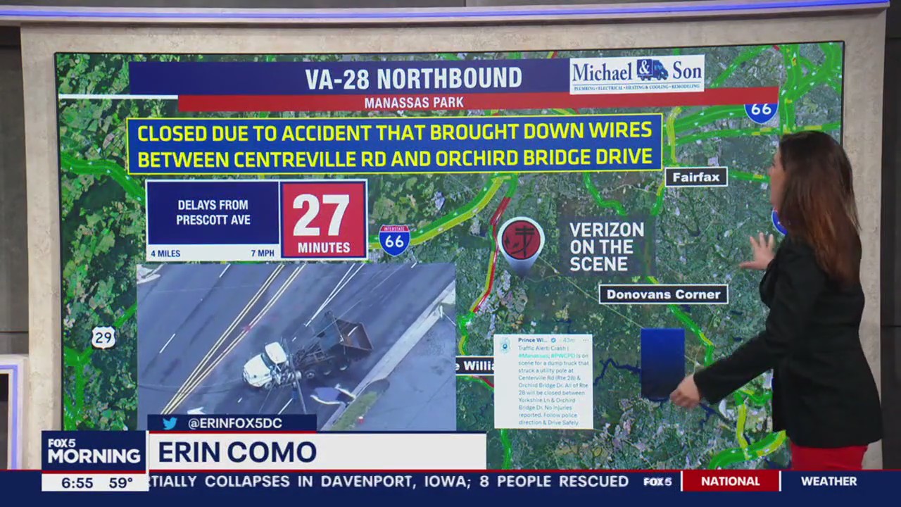 Delays in Manassas after dump truck strikes overhead cables | FOX 5 DC