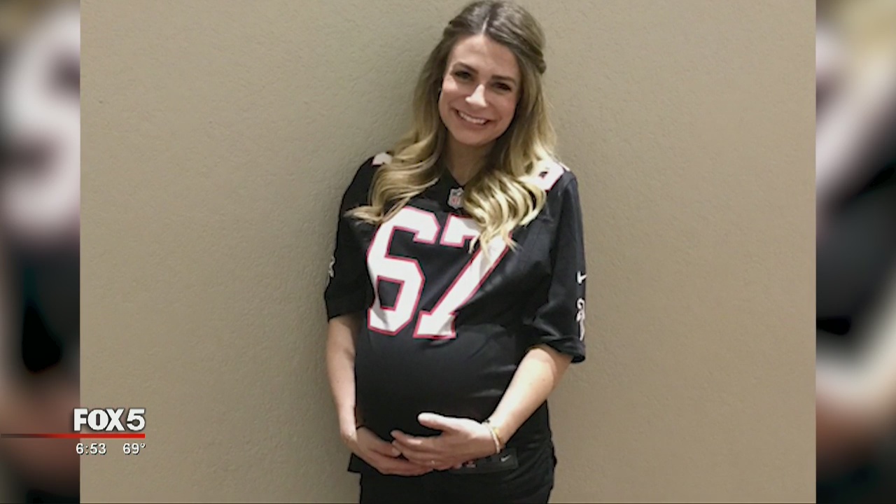 Falcons player's wife attends playoff game while in labor