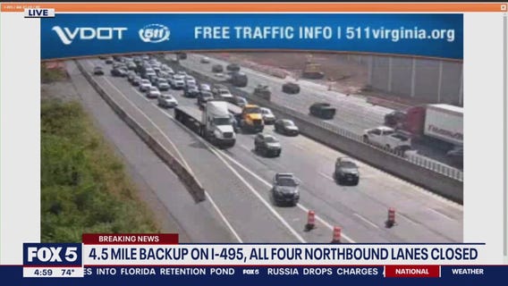 4.5 mile back-up on I-495, all four northbound lanes closed