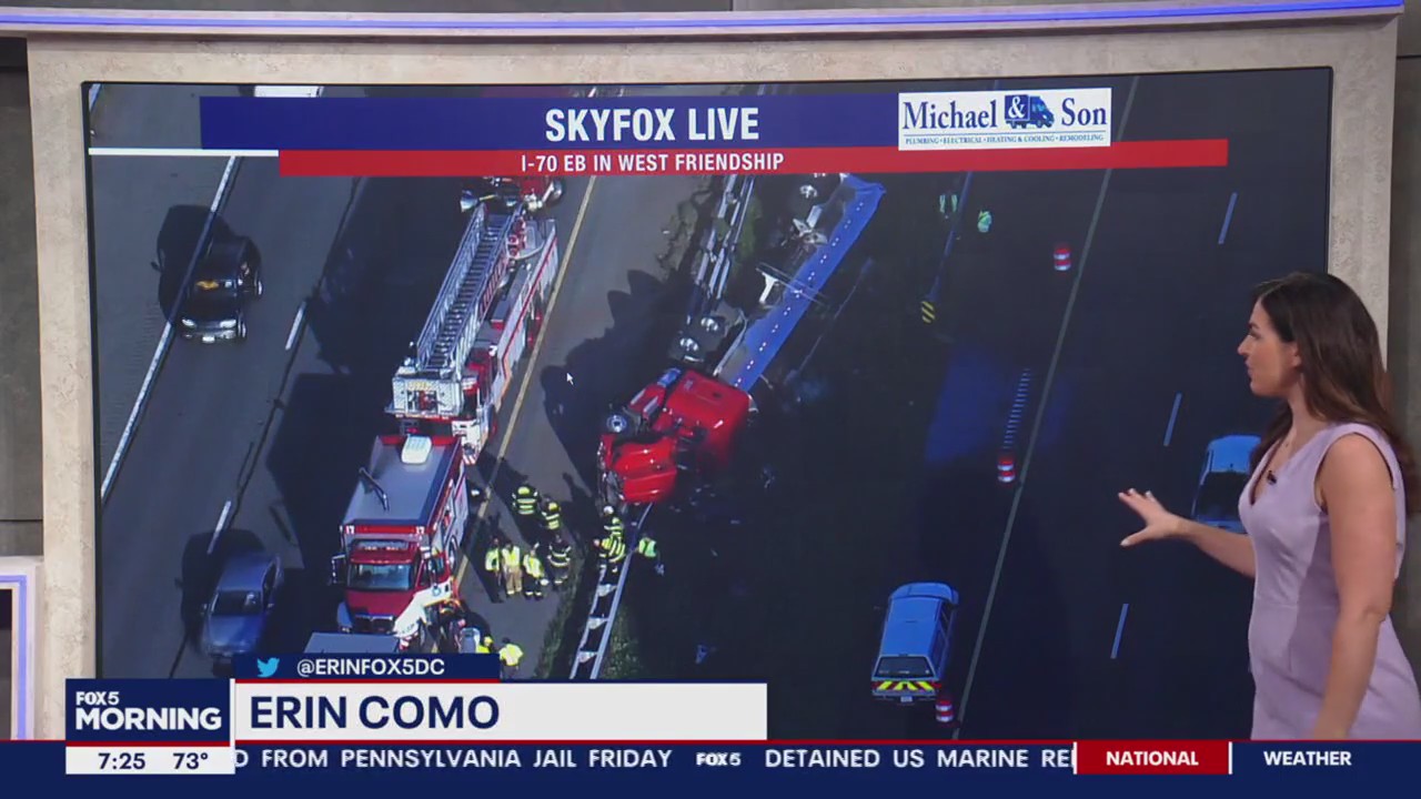 Overturned tractor-trailer spills milk across Maryland highway