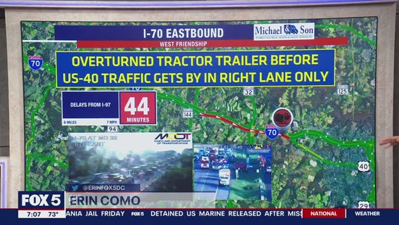 Overturned tractor-trailer spills milk across Maryland highway