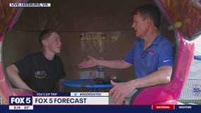 Tucker does the weather from inside of a bear
