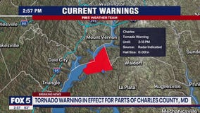 Tornado warning issued for parts of Maryland and DC