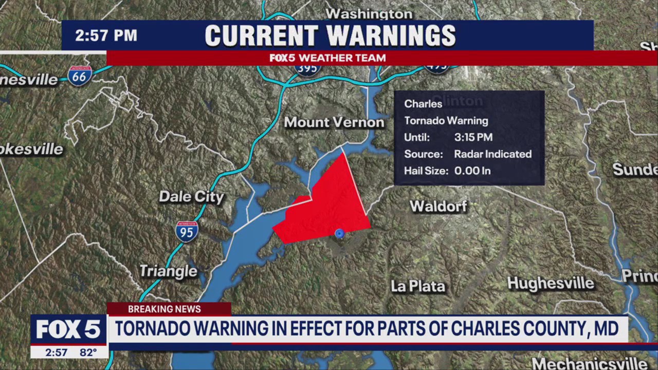 Tornado warning issued for parts of Maryland and DC