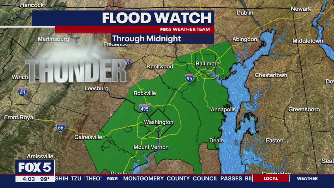 Flood watch issued for parts of DMV through midnight | FOX 5 DC