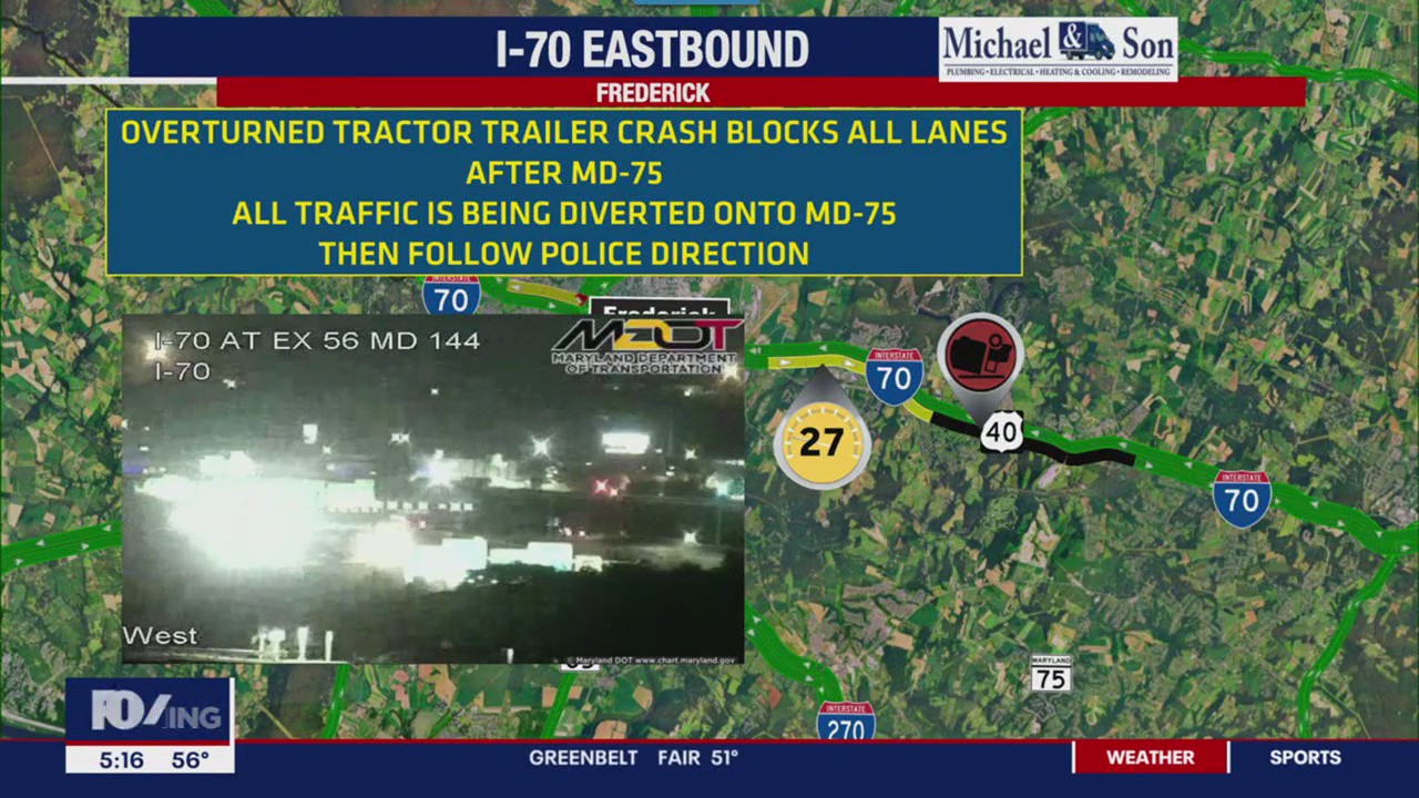 Overturned tractor-trailer causes delays in Frederick County Tuesday ...