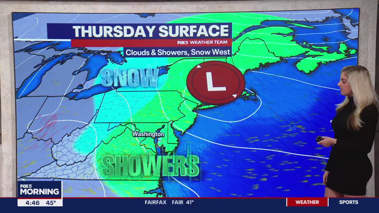 Clouds and showers Thursday, snow west