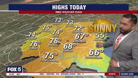 Sunny and clear Tuesday with highs in the mid-60s