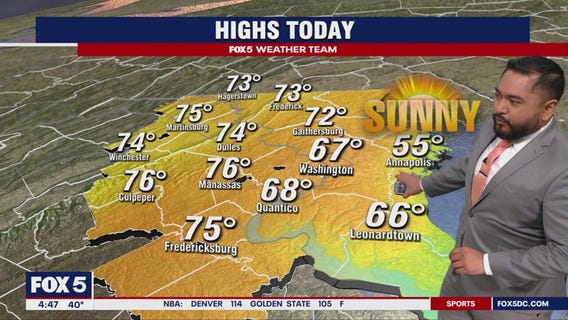 Sunny and clear Tuesday with highs in the mid-60s