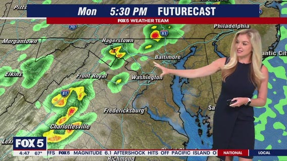 Severe Weather Alert: Scattered showers, thunderstorms possible Monday night in DC area