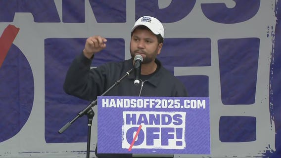 Congressman Maxwell Frost speaks at anti-Trump "Hands Off" Rally
