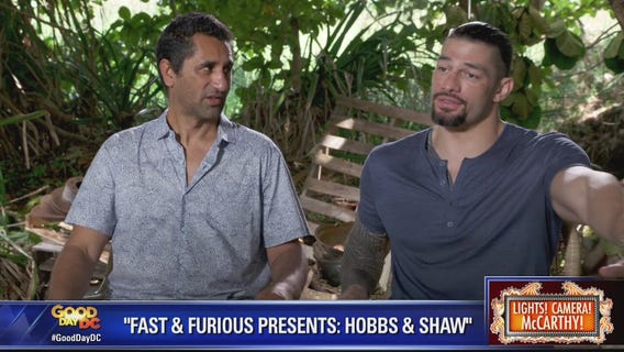 Roman Reigns, Cliff Curtis and Dwayne 'The Rock' Johnson in 'Fast and Furious Presents: Hobbs and Shaw'