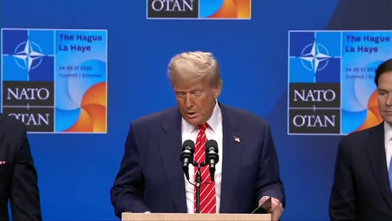 President Donald Trump speaks at NATO World Leaders Summit