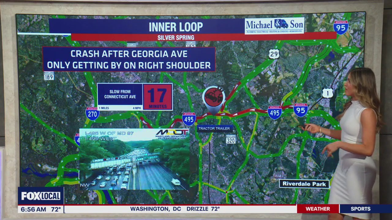 Crash involving 2 tractor-trailers snarls traffic on I-495 | FOX 5 DC