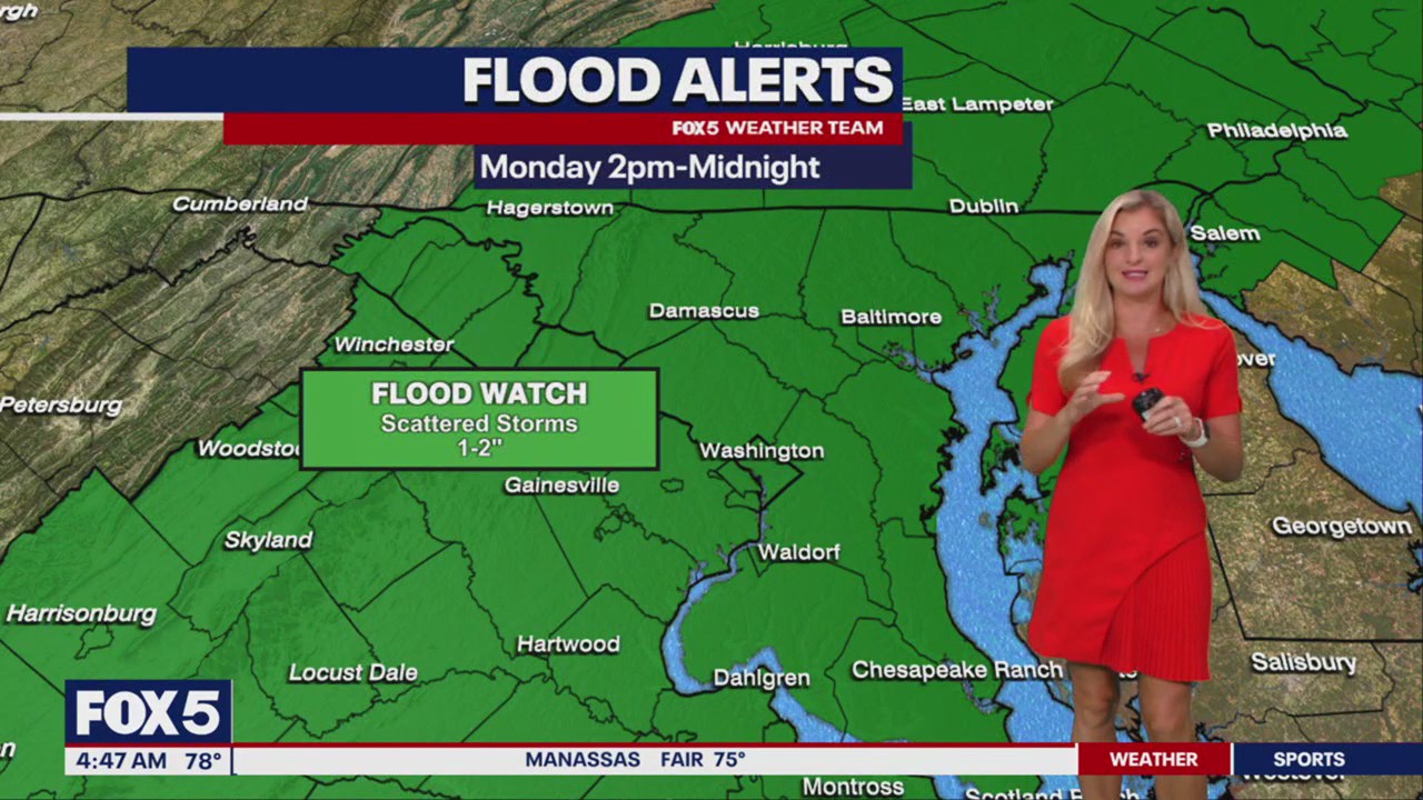 Flood Watch in effect in DC region Monday afternoon