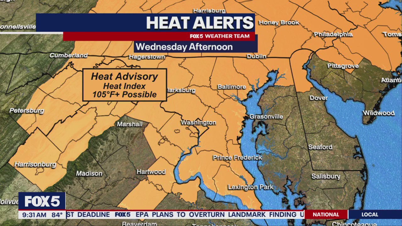 Heat Advisory, Code Orange Air Quality Alert in effect Wednesday