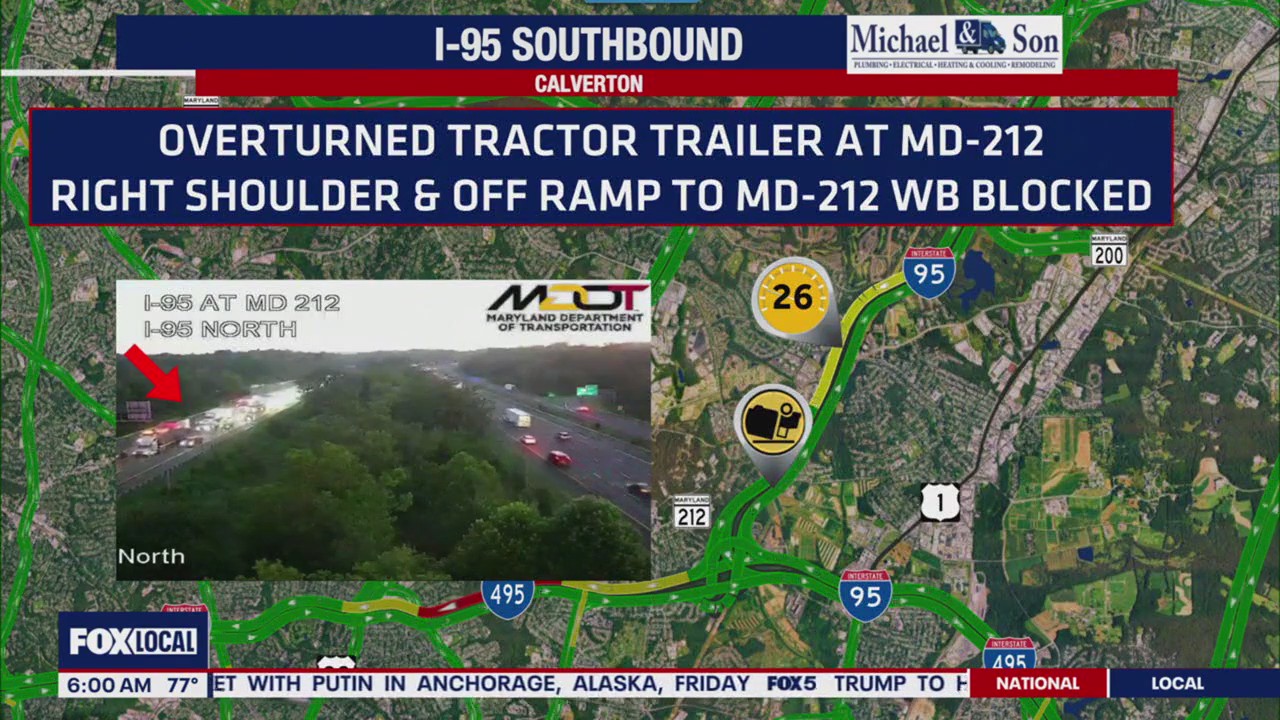 Overturned tractor trailer causes delays on I-95 | FOX 5 DC