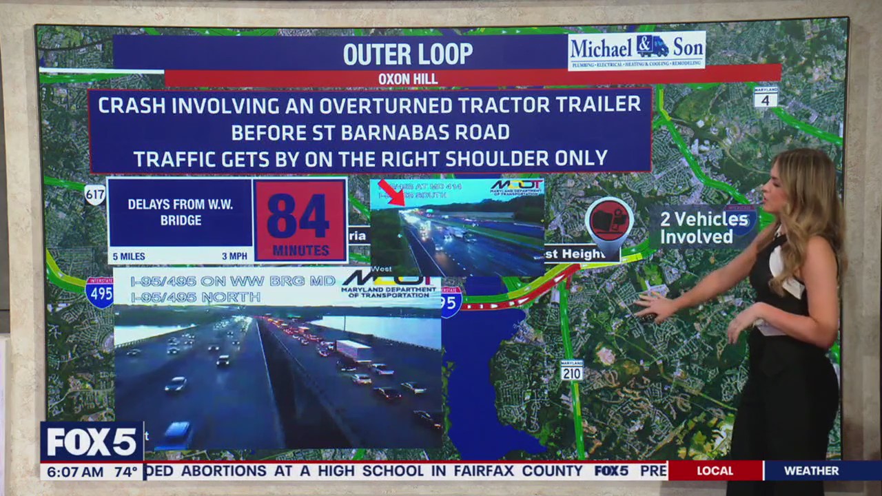 Overturned tractor-trailer snarls traffic on I-95 in Oxon Hill | FOX 5 DC