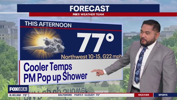 DC weather: Cooler temperatures Monday with chance of PM showers