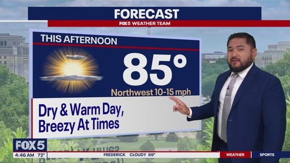 Warm, dry and mostly sunny Monday with highs near 85 degrees