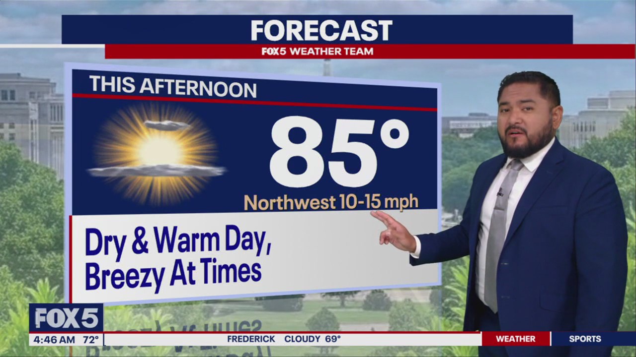 Warm, dry and mostly sunny Monday with highs near 85 degrees