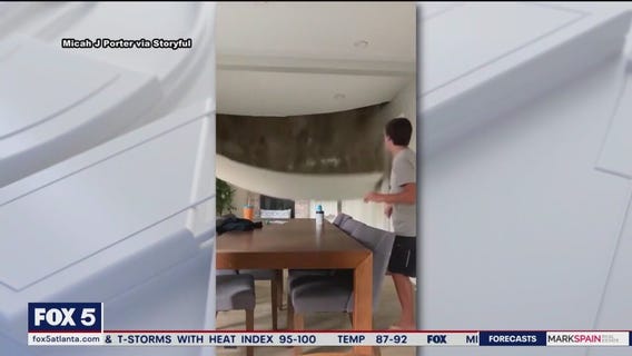 Family surprised by collapsing ceiling