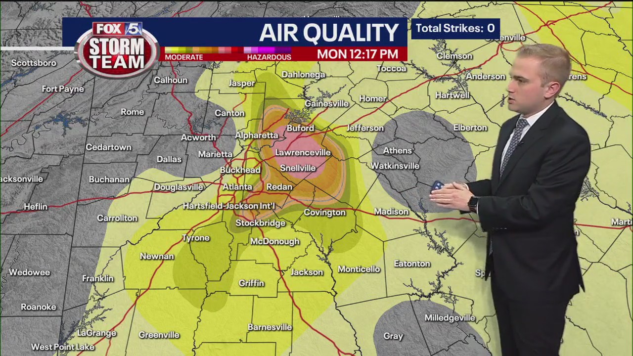 Monday noon forecast with air quality
