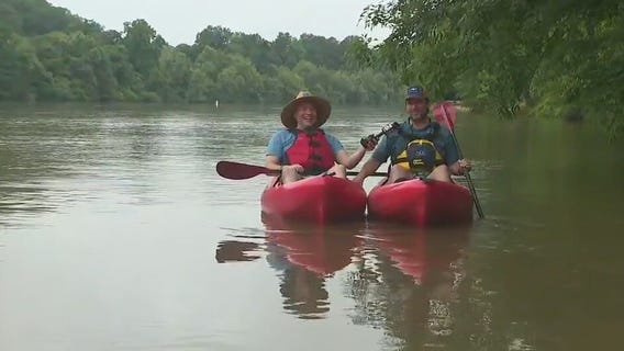 Celebrating in a kayak