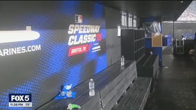 The aftermath of a lengthy rain delay, postponement of the inaugural MLB Speedway Classic