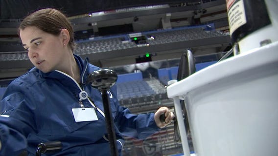 One of two female Zamboni operators in the NHL work for the Lightning