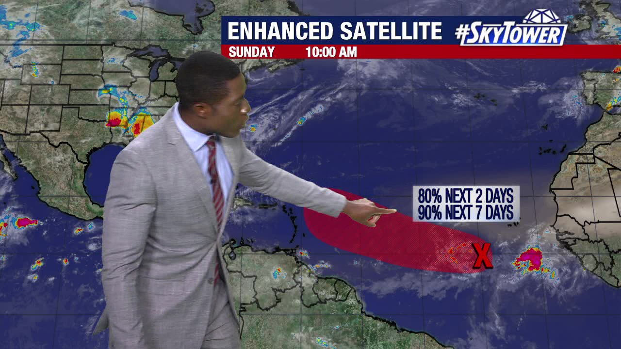 Tropical storm beginning to form in the Atlantic