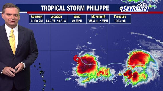 Tropical Storms Philippe and Rina spin in Atlantic
