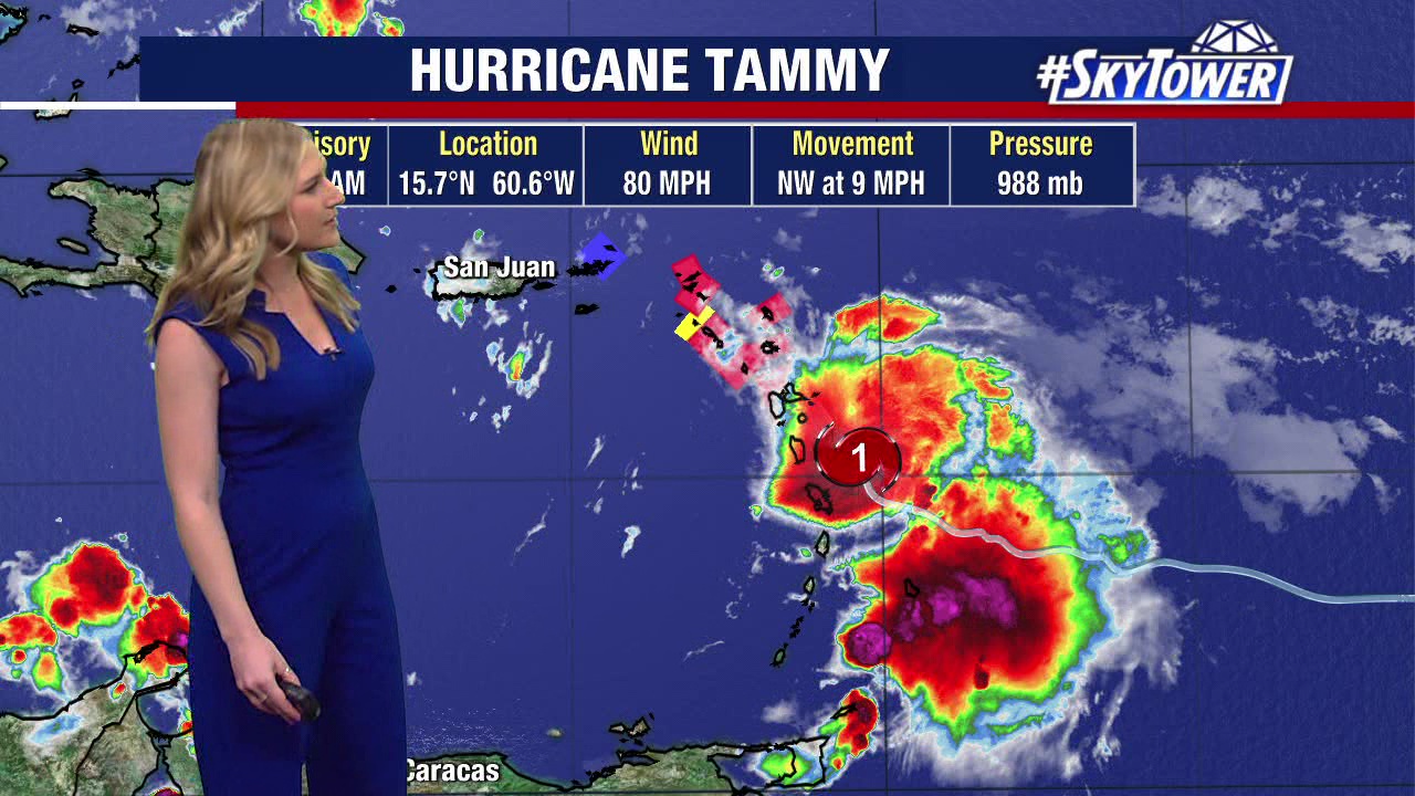 Hurricane Tammy impacting the Caribbean
