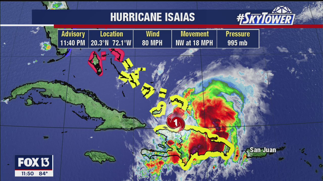 Isaias upgraded to Category 1 hurricane