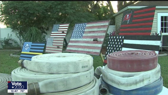 Firefighters create art from old fire hoses