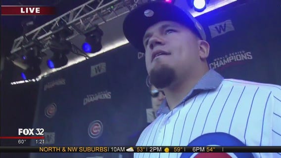 Kyle Schwarber speaks at Cubs World Series rally