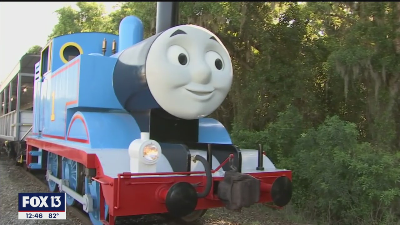 Thomas the Tank Engine and Sir Topham Hatt pull into the Florida Railroad Museum